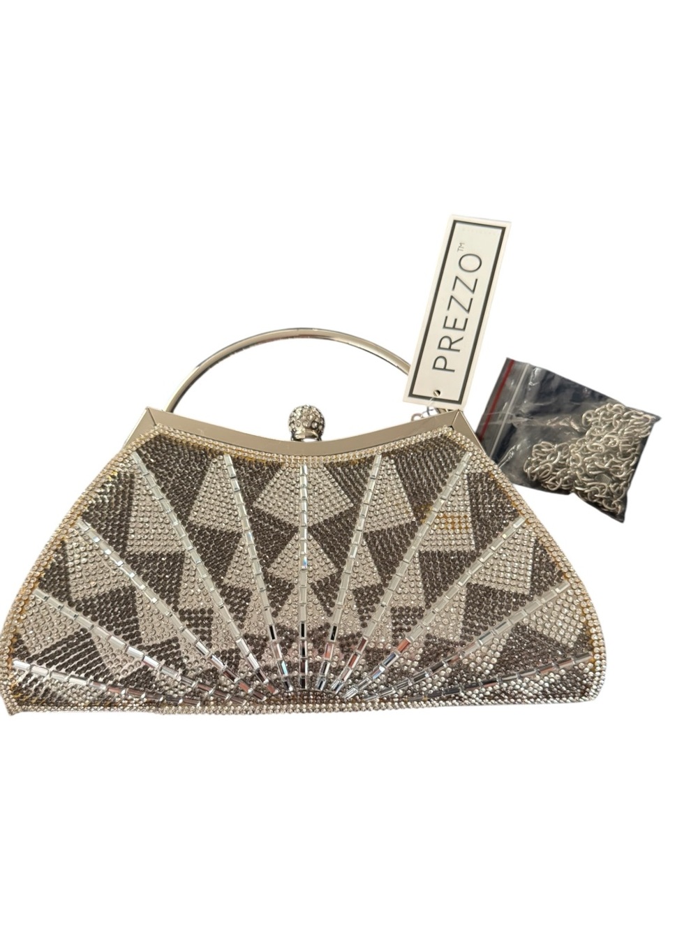 PREZZO Silver Crystal Beaded Evening Clutch